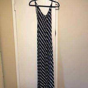 Blue and white striped low back dress